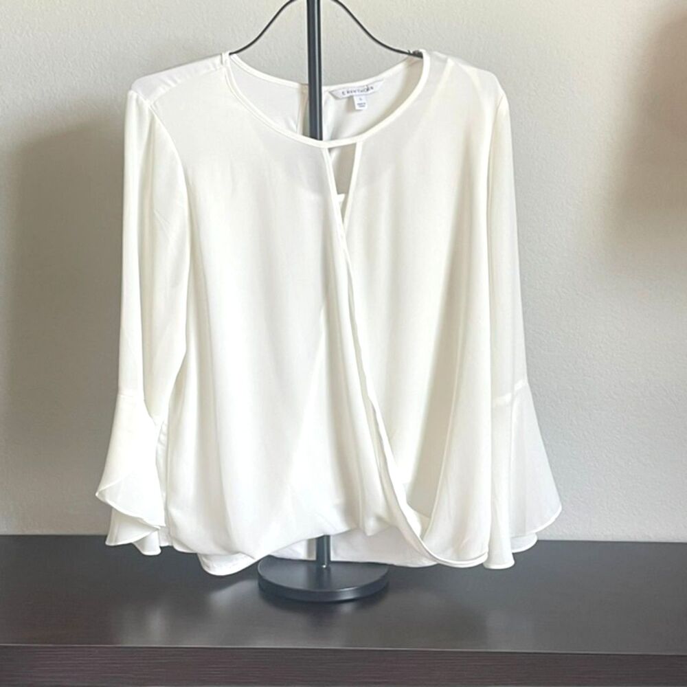 41 Hawthorn Ivory Surplice Bell Sleeved Blouse Minimalist Feminine Top